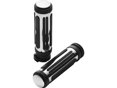 27114 - CCE Ribbed Rubber Grips Black Chrome 1" Cable operated