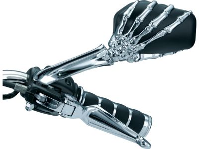 618078 - Küryakyn Skeleton Hand Mirror Chrome Stem, Black Head Black, Chrome