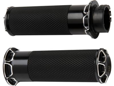 654107 - ARLEN NESS Beveled Fusion Grips Black Anodized 1" Throttle Cables