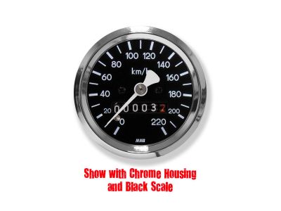 682694 - MMB 60mm Basic Speedometer Scale: 120 mph; Scale Color: aluminum Chrome 60.0 mm