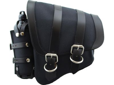895034 - La Rosa Canvas Swing Arm Saddle Bag with Bottle With Black Straps Blac...