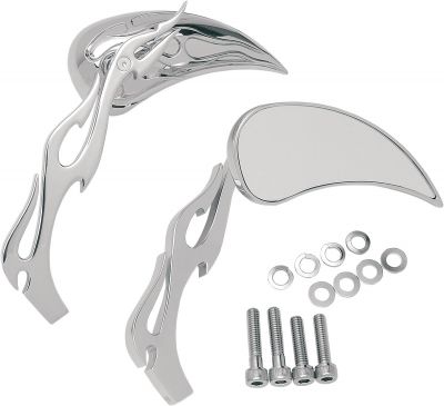 06400116 - DRAG SPECIALTIES MIRROR KIT FLAME TEARDROP W/ FLAME STEMS CHROME