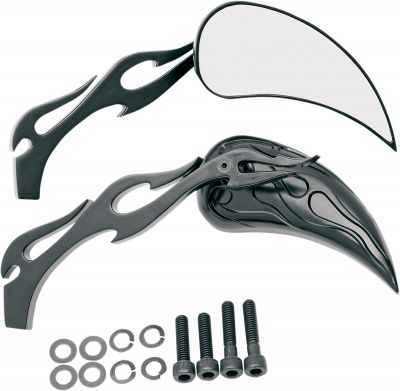 06400289 - DRAG SPECIALTIES MIRROR KIT FLAME TEARDROP W/ FLAME STEMS BLACK