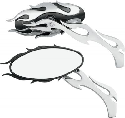 06400483 - DRAG SPECIALTIES MIRROR KIT FLAME OVAL W/ FLAME STEMS CHROME/BLACK