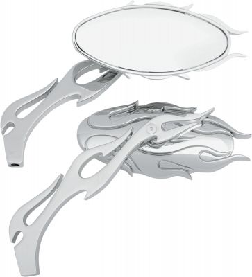 06400484 - DRAG SPECIALTIES MIRROR KIT FLAME OVAL W/ FLAME STEMS CHROME/CHROME