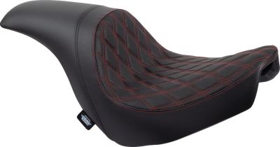 08021519 - DRAG SPECIALTIES Predator Seat - Double Diamond w/ Red Sitching - Viny...