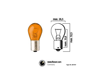 20600540 - FLOSSER BULB SINGLE FILAMENT 12V PY21W BAU15S AMBER 10PK