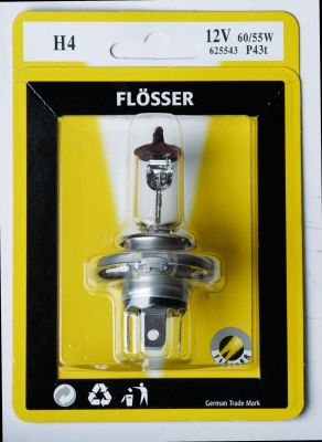 20600543 - FLOSSER BULB HALOGEN HEADLIGHT H4 12V 60/55W P43T 10PK