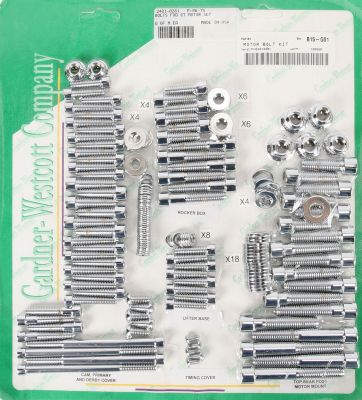 24010281 - GARDNER-WESTCOTT MOTOR BOLT SET SMOOTH STEEL CUSTOM REPLACEMENT CHROME...