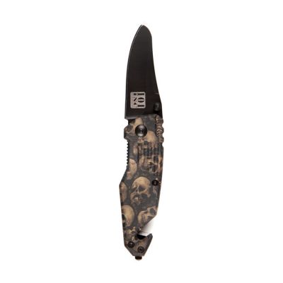 545482 - Army Surplus KNIFE SKULL & CLIP SMALL BLACK BROWN