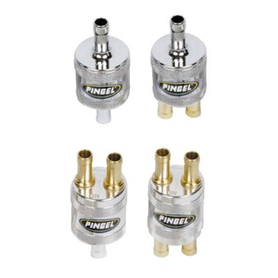 914456 - Pingel, 5/16 fuel filter 1-in / 1-out. Chrome