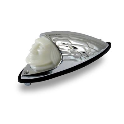 940541 - MCS Indian head front fender light. Chrome, white lens