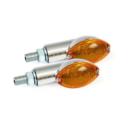 940848 - MCS Cateye mini turn signals 20mm stem, chrome with amber lens