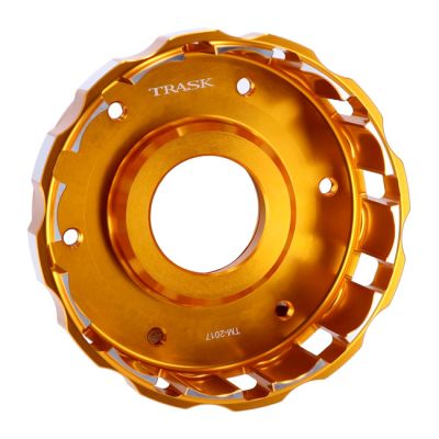 963394 - Trask, M8 billet clutch basket. Hard anodized gold
