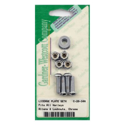 975989 - GARDNER-WESTCOTT License plate to bracket mount kit. Chrome. Lock nuts...