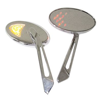 980624 - MCS LED cateye turn signal mirror set. Chrome, amber front lens