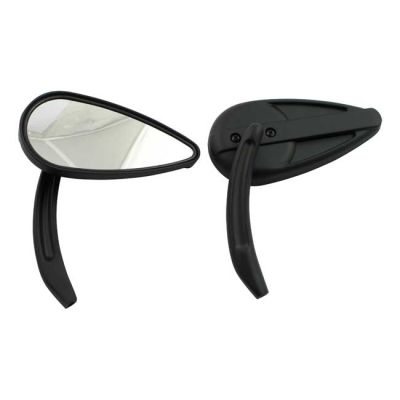 980730 - MCS Retro teardrop mirror set. Black, aluminum grooved stem