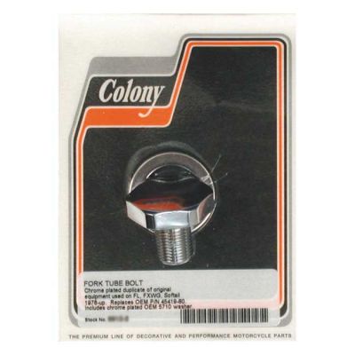 989702 - Colony, 41mm fork tube cap bolt. Flat Top. Chrome