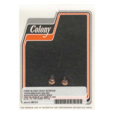 989728 - Colony, fork slider drain screws. Chrome Button Head