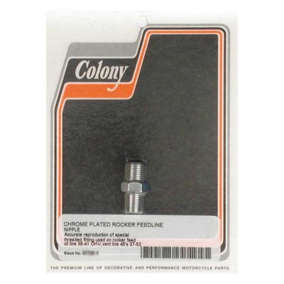 989812 - Colony, Knuckle rocker box oil feed fitting. Chrome