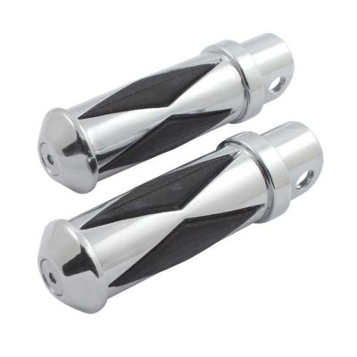 990185 - MCS Diamond footpegs, large diameter. female mount. Chrome