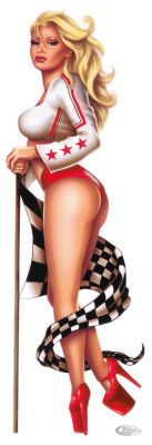 734138 - LeThaL ThReaT Race girl red decal 2.75"x8.1"