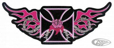 734278 - LeThaL ThReaT Pink Iron Cross patch 12.25"x5"